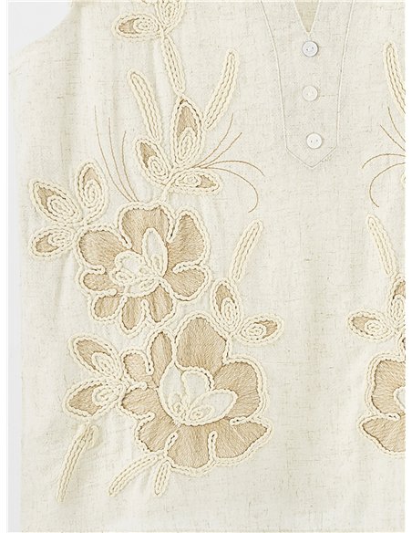 Blusa sin mangas bordada floral con volante