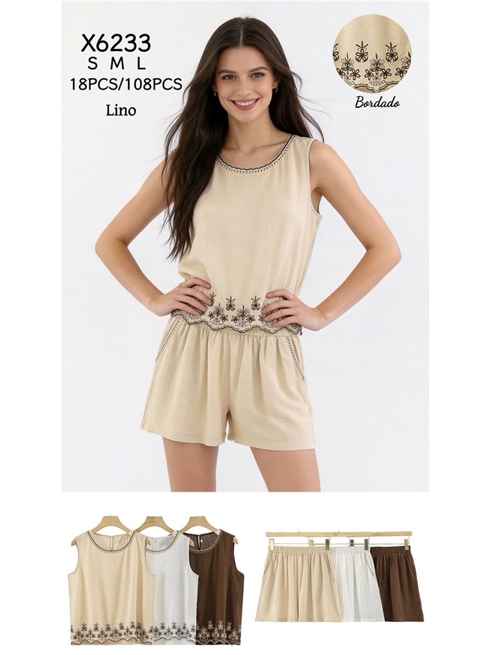 Conjunto top bordado y short