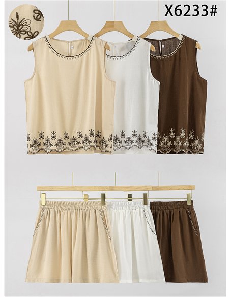 Conjunto top bordado y short