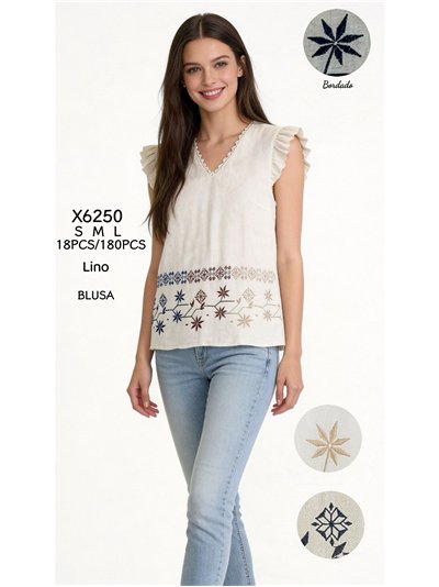 Blusa volante con bordado botánico multicolor 2