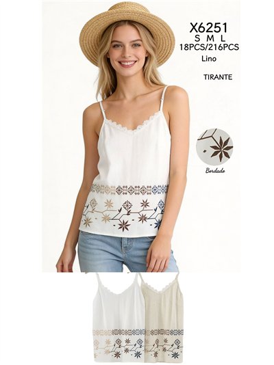 Top de tirantes con bordado geométrico multicolor y puntillas 2