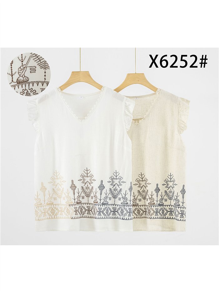 Blusa volante con bordado geométrico multicolor y puntillas