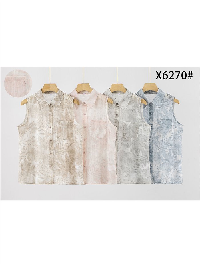 Blusa sin mangas estampado hojas tropicales con strass