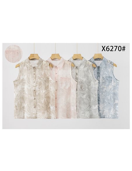 Blusa sin mangas estampado hojas tropicales con strass