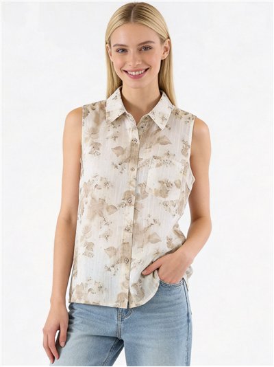 Camicetta senza maniche con stampa floreale ad acquerello e strass