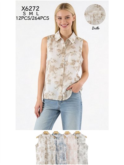 Camicetta senza maniche con stampa floreale ad acquerello e strass 2