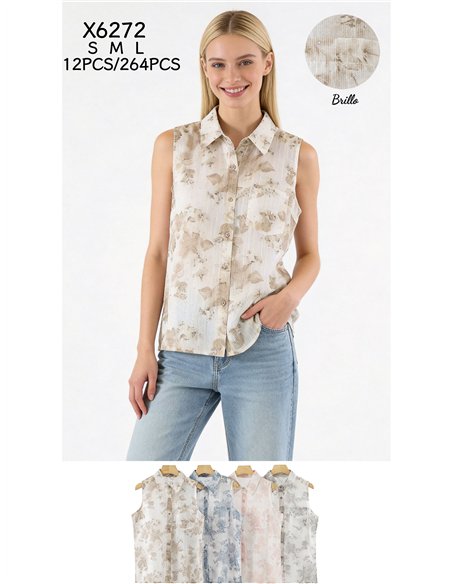 Camicetta senza maniche con stampa floreale ad acquerello e strass