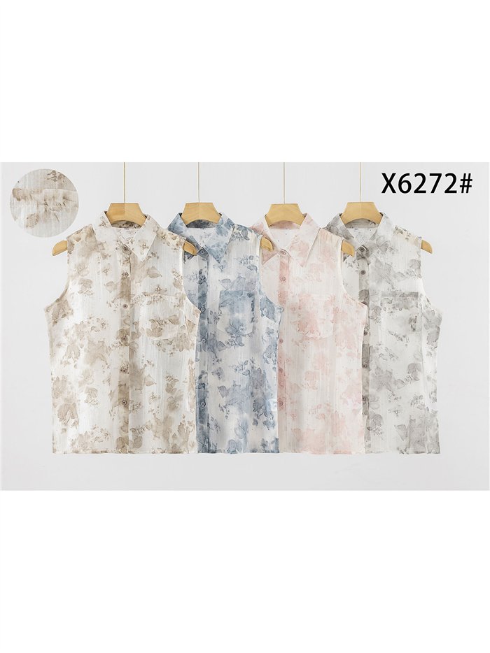 Camicetta senza maniche con stampa floreale ad acquerello e strass