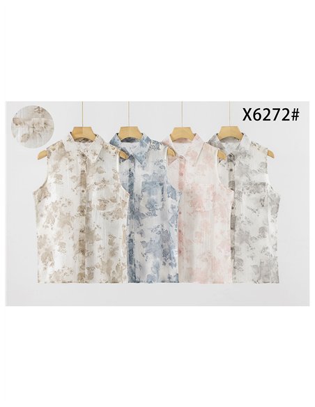 Camicetta senza maniche con stampa floreale ad acquerello e strass