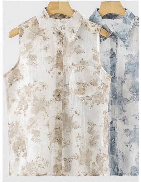 Camicetta senza maniche con stampa floreale ad acquerello e strass