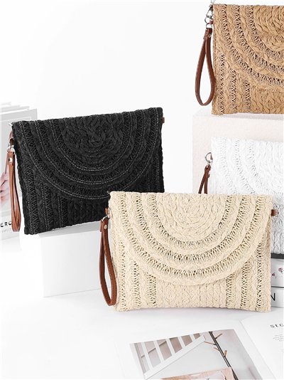 Bast-Umschlagtasche mit Fächerklappe