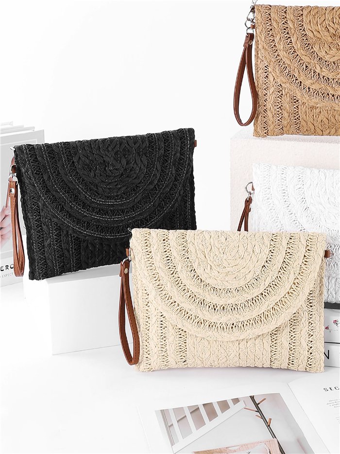 Bast-Umschlagtasche mit Fächerklappe