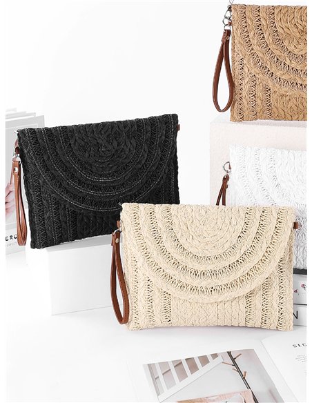 Bast-Umschlagtasche mit Fächerklappe