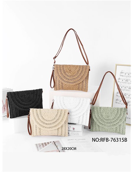 Bast-Umschlagtasche mit Fächerklappe