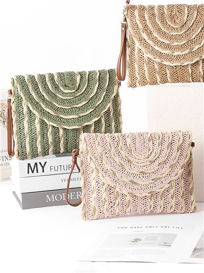 Borsa a tracolla bicolore in rafia con patta