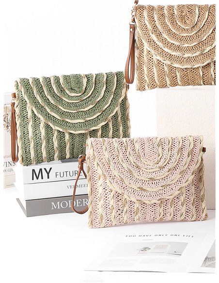 Borsa a tracolla bicolore in rafia con patta