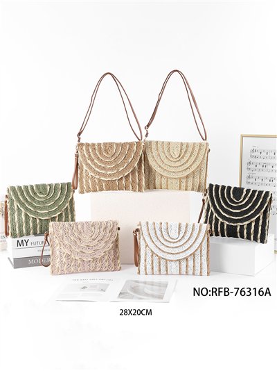 Borsa a tracolla bicolore in rafia con patta 2