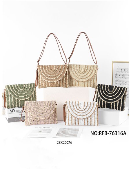 Borsa a tracolla bicolore in rafia con patta