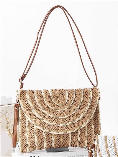 Sac bandoulière enveloppe en raphia bicolore avec rabat