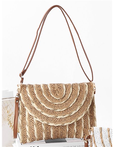 Sac bandoulière enveloppe en raphia bicolore avec rabat