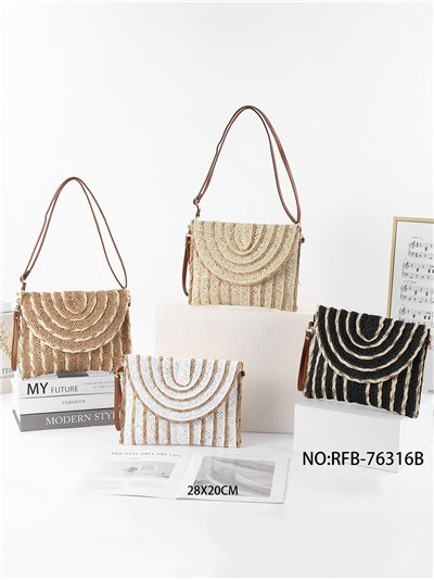 Sac bandoulière enveloppe en raphia bicolore avec rabat 2