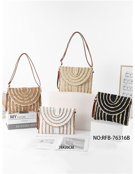 Sac bandoulière enveloppe en raphia bicolore avec rabat