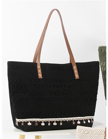 Bolso shopper de crochet con conchas