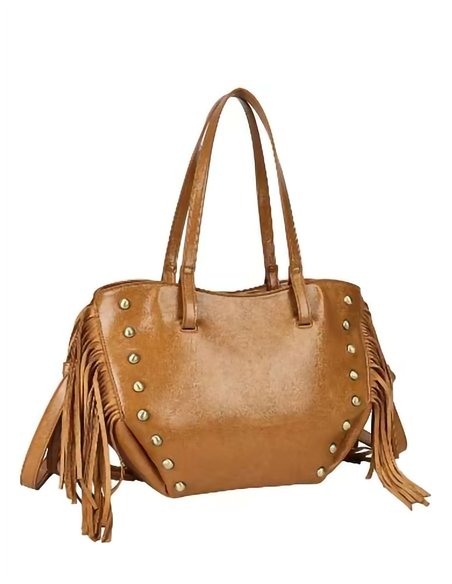 Bolso shopper boho con flecos y tachuelas