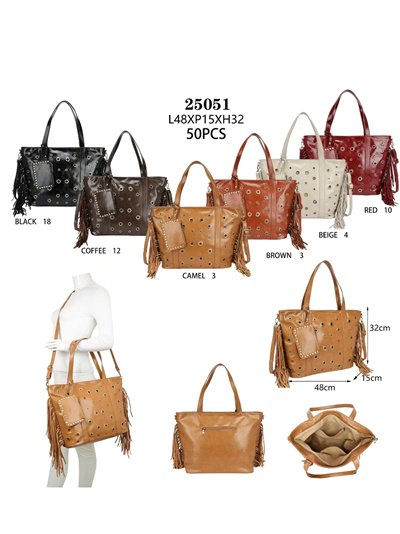 Bolso shopper boho con ojales y flecos