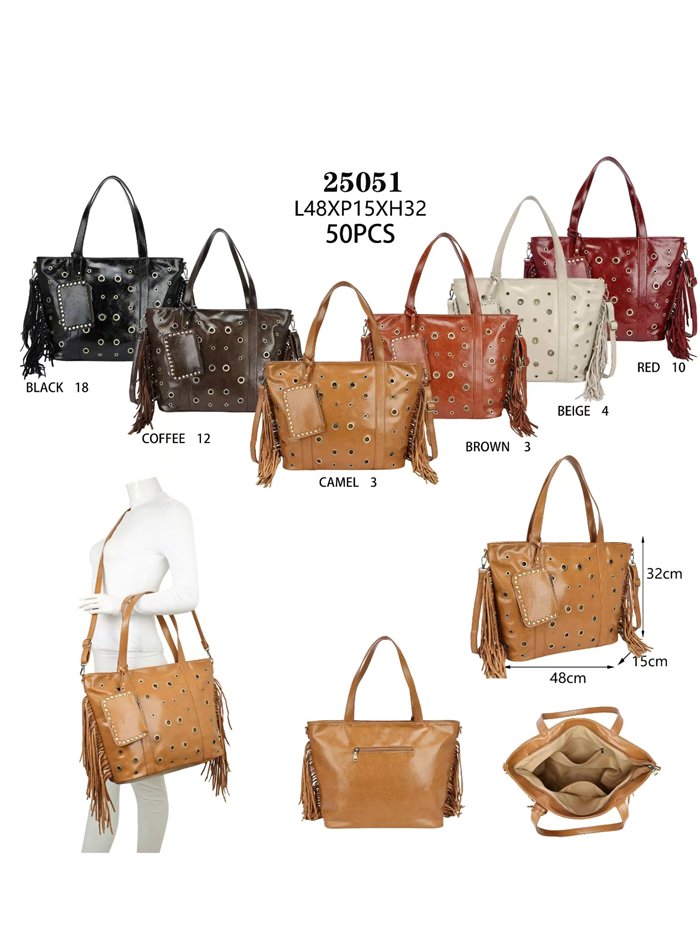 Bolso shopper boho con ojales y flecos