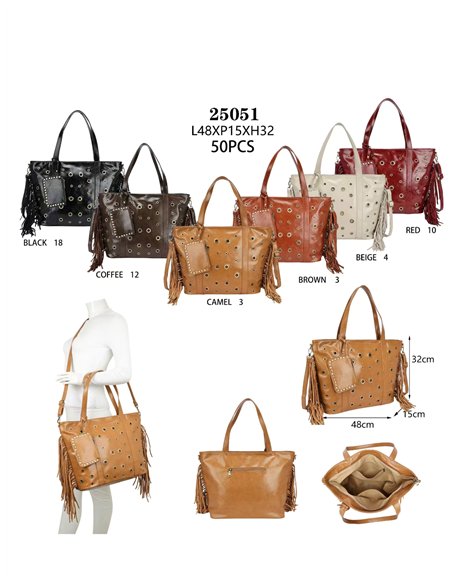 Bolso shopper boho con ojales y flecos