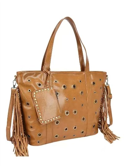 Bolso shopper boho con ojales y flecos 2