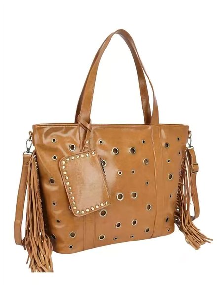 Bolso shopper boho con ojales y flecos