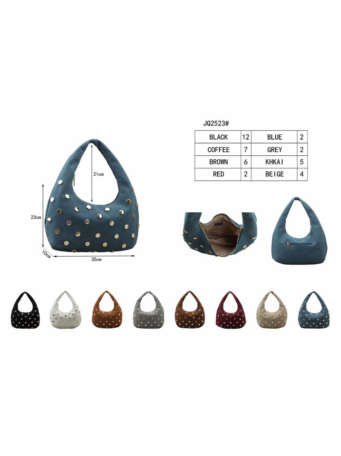 Bolso media luna efecto ante con tachas doradas