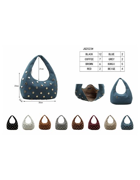 Bolso media luna efecto ante con tachas doradas