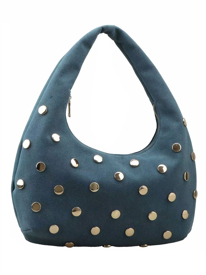 Bolso media luna efecto ante con tachas doradas