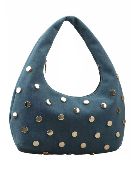 Bolso media luna efecto ante con tachas doradas