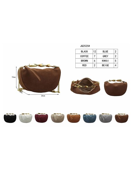 Bolso media luna efecto ante con asa joya