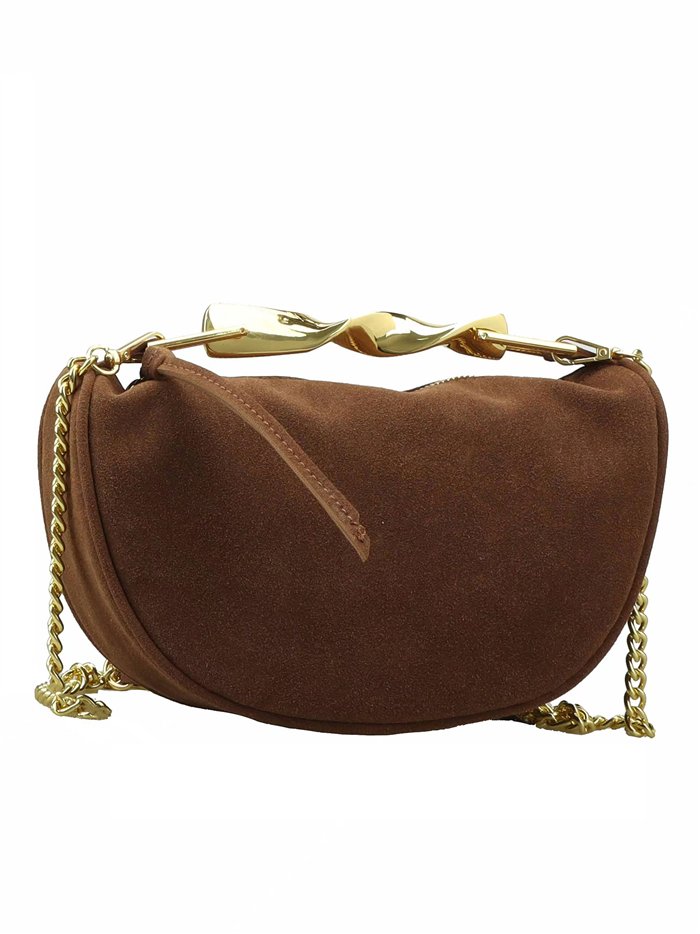 Bolso media luna efecto ante con asa joya