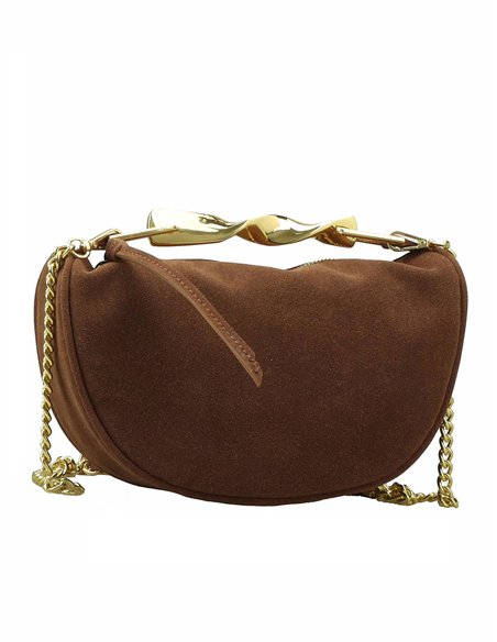 Bolso media luna efecto ante con asa joya