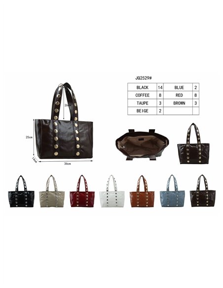 Bolso shopper brillante con tachas maxi