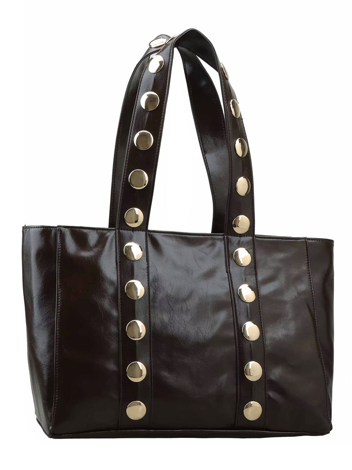 Bolso shopper brillante con tachas maxi