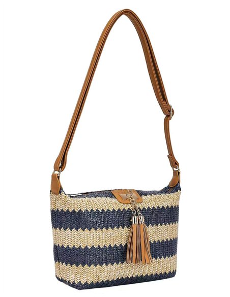Bolso bandolera de rafia rayas