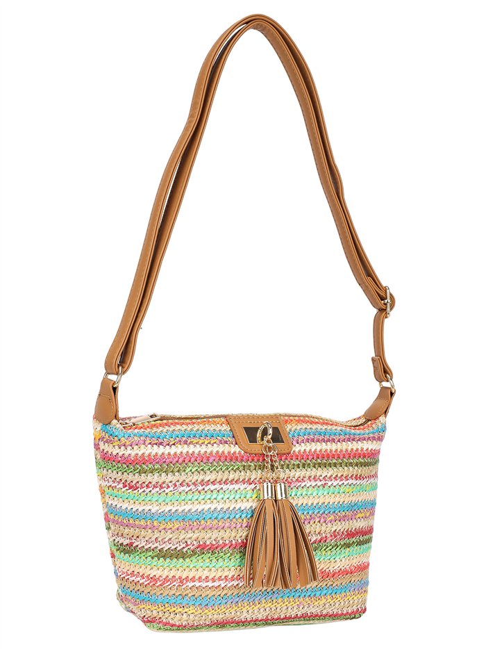 Bolso bandolera de rafia multicolor
