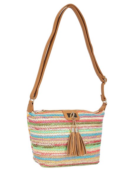 Bolso bandolera de rafia multicolor