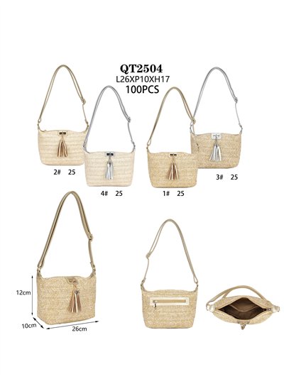 Bolso bandolera de rafia con borlas 2