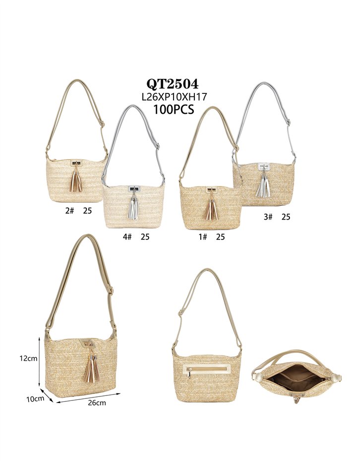 Bolso bandolera de rafia con borlas