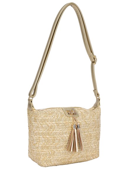 Bolso bandolera de rafia con borlas