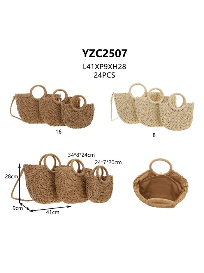 Ensemble de 3 sacs en raphia avec anse ronde