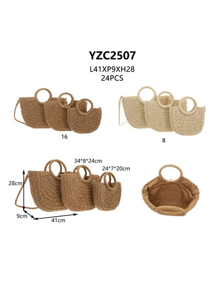 Ensemble de 3 sacs en raphia avec anse ronde